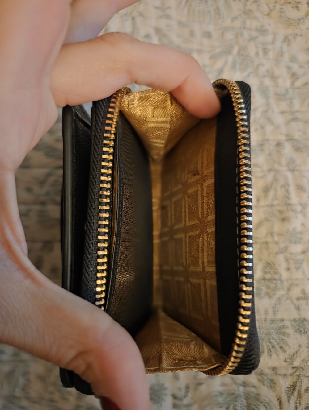 Lodis Black Pebbled Leather Zip-Around Wallet with Gold Logo - Picture 2 of 6